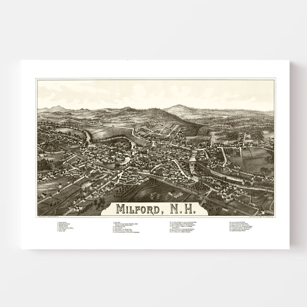 Vintage Map of Milford, New Hampshire 1886