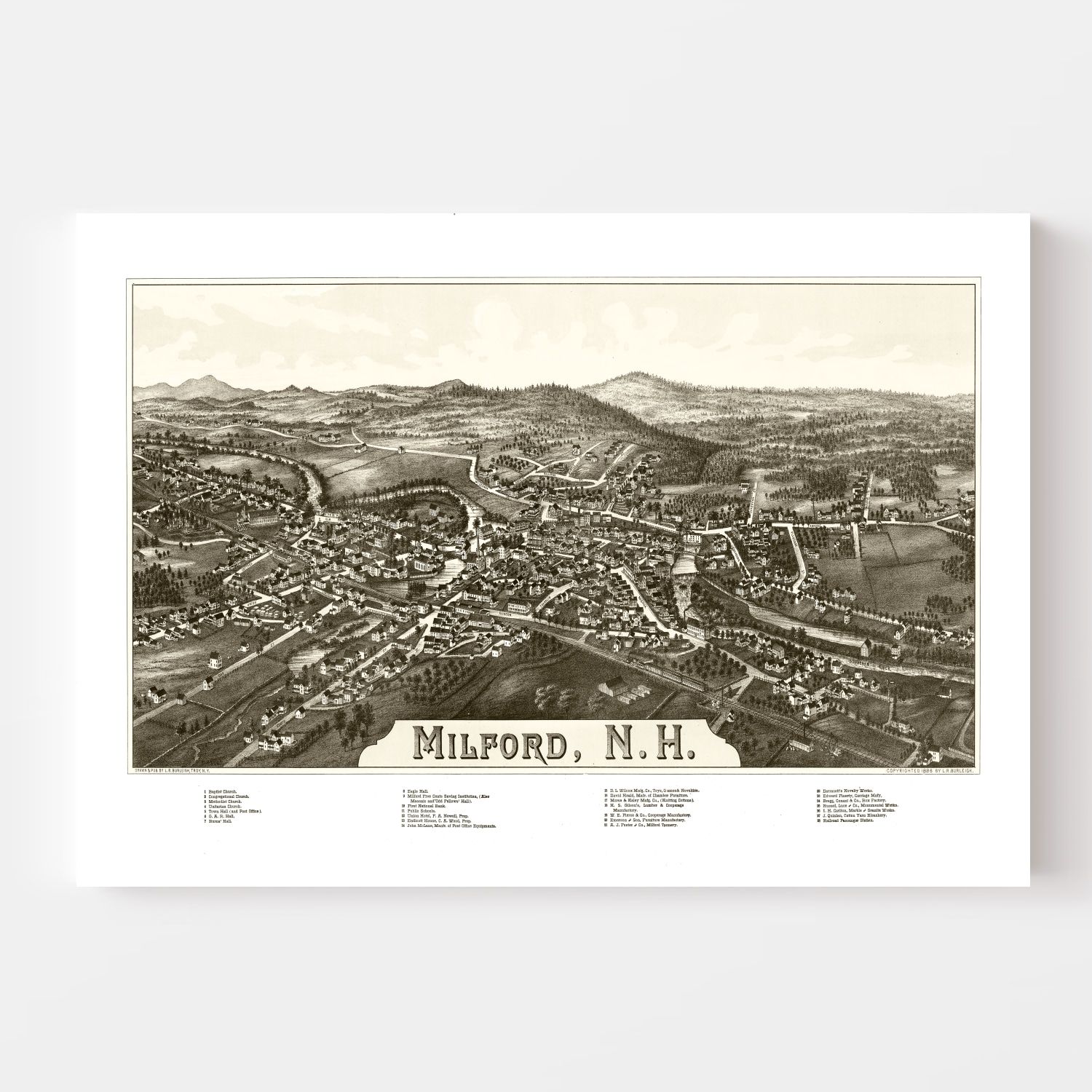 Vintage Map of Milford, New Hampshire 1886