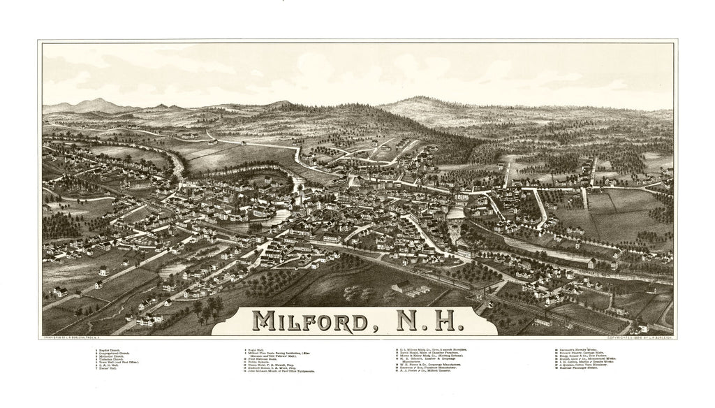 Vintage Map of Milford, New Hampshire 1886
