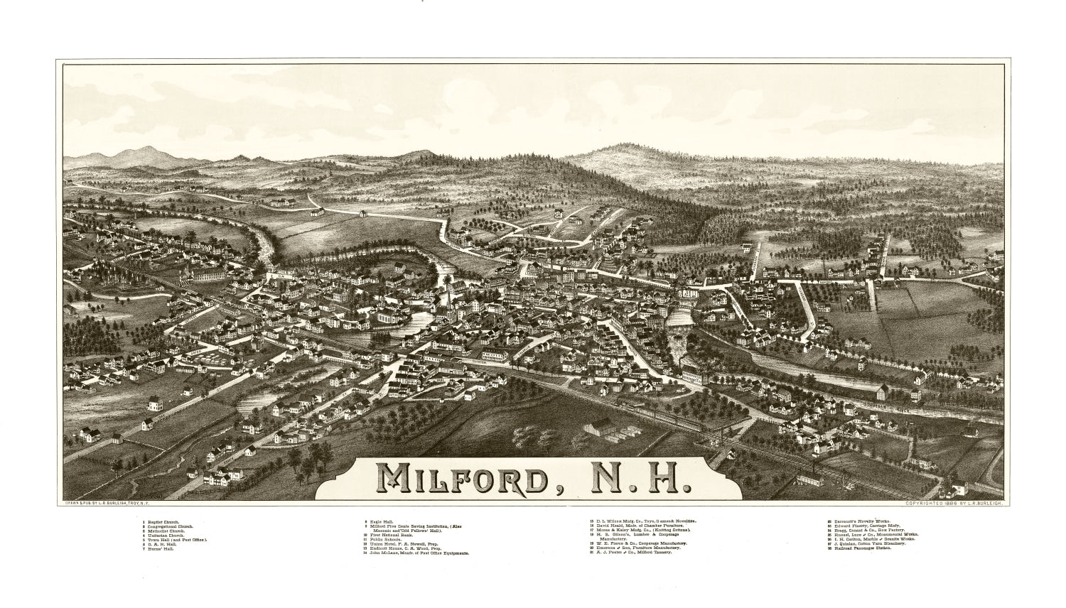 Vintage Map of Milford, New Hampshire 1886