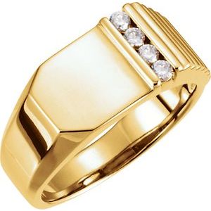 14K Yellow Gold 1/5 CTW Natural Diamond 10.5x10 mm Geometric Signet Ring