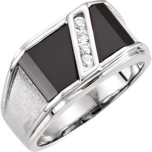 14K White Gold Natural Black Onyx & 1/8 CTW Natural Diamond Bezel-Set Ring