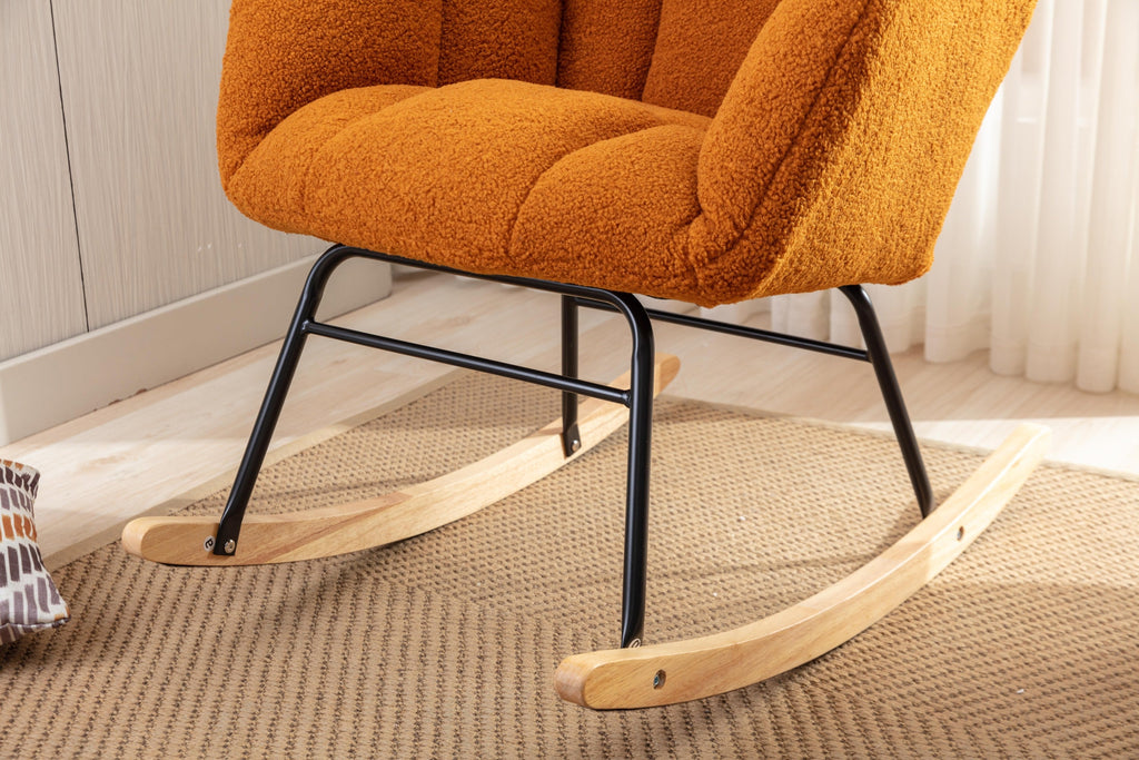 050-Teddy Fabric Rocking Gilder Nursery Chair For Living Room Indoor,Caramel