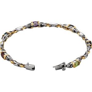 14K White/Yellow Gold Natural Multi-Gemstone  & 1/10 CTW Natural Diamond 7 1/2" Bracelet
