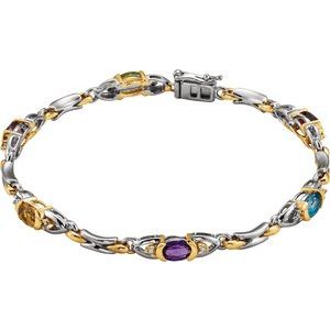 14K White/Yellow Gold Natural Multi-Gemstone  & 1/10 CTW Natural Diamond 7 1/2" Bracelet