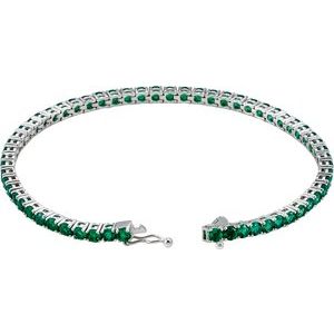 14K White Gold Lab-Grown Emerald Line 7.25" Bracelet – image 2