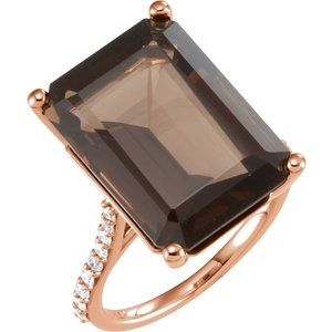 14K Rose Gold Natural Smoky Quartz & 1/4 CTW Natural Diamond Ring