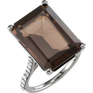 14K White Gold Natural Smoky Quartz & 1/4 CTW Natural Diamond Ring