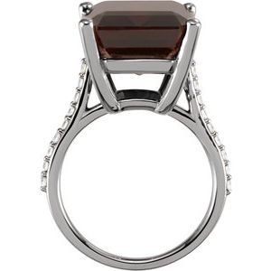 14K White Gold Natural Smoky Quartz & 1/4 CTW Natural Diamond Ring