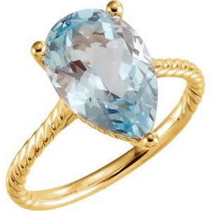 14K Yellow Gold Natural Sky Blue Topaz Rope Ring