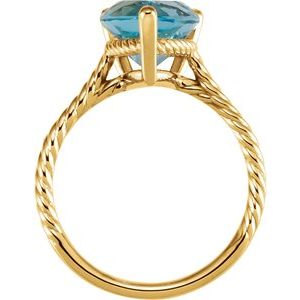 14K Yellow Gold Natural Sky Blue Topaz Rope Ring