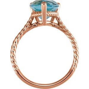 14K Rose Gold Natural Sky Blue Topaz Rope Ring