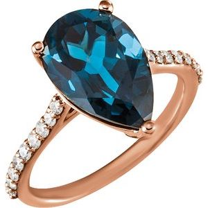 14K Rose Gold Natural London Blue Topaz & 1/4 CTW Natural Diamond Ring