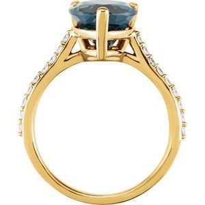 14K Yellow Gold Natural London Blue Topaz & 1/4 CTW Natural Diamond Ring