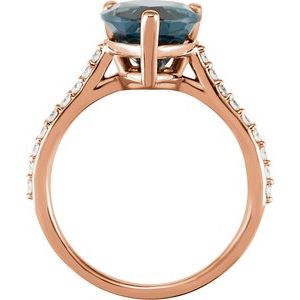 14K Rose Gold Natural London Blue Topaz & 1/4 CTW Natural Diamond Ring