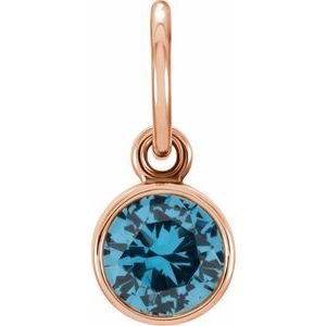14K Rose Gold Posh Mommy�� Imitation Blue Zircon Charm/Pendant