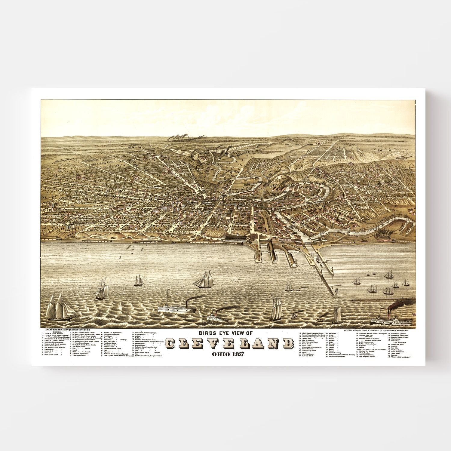 Vintage Map of Cleveland, Ohio 1877