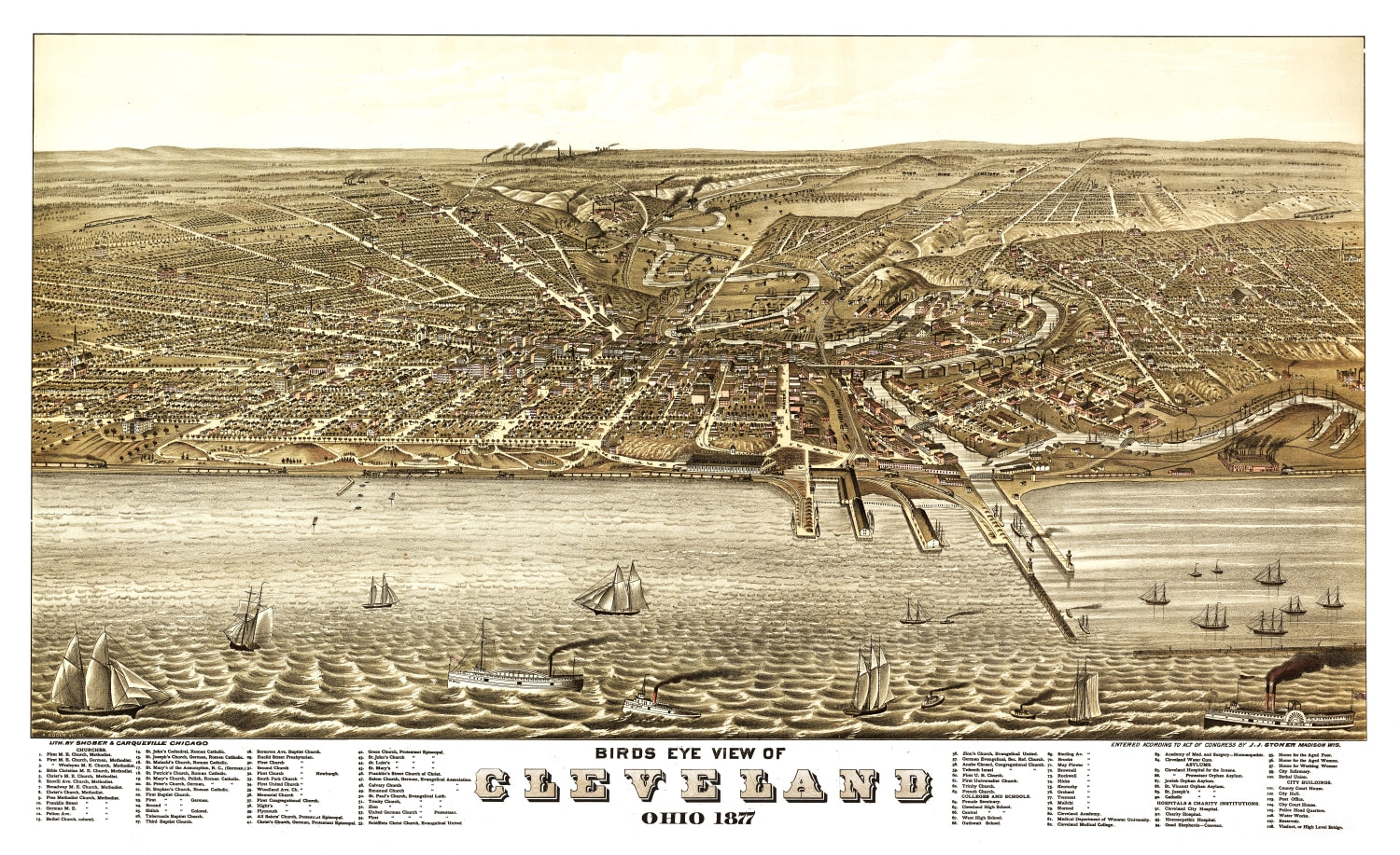Vintage Map of Cleveland, Ohio 1877