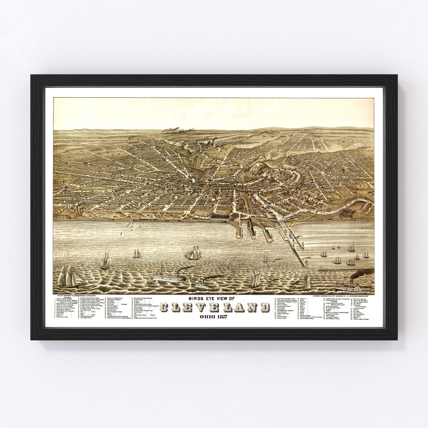 Vintage Map of Cleveland, Ohio 1877