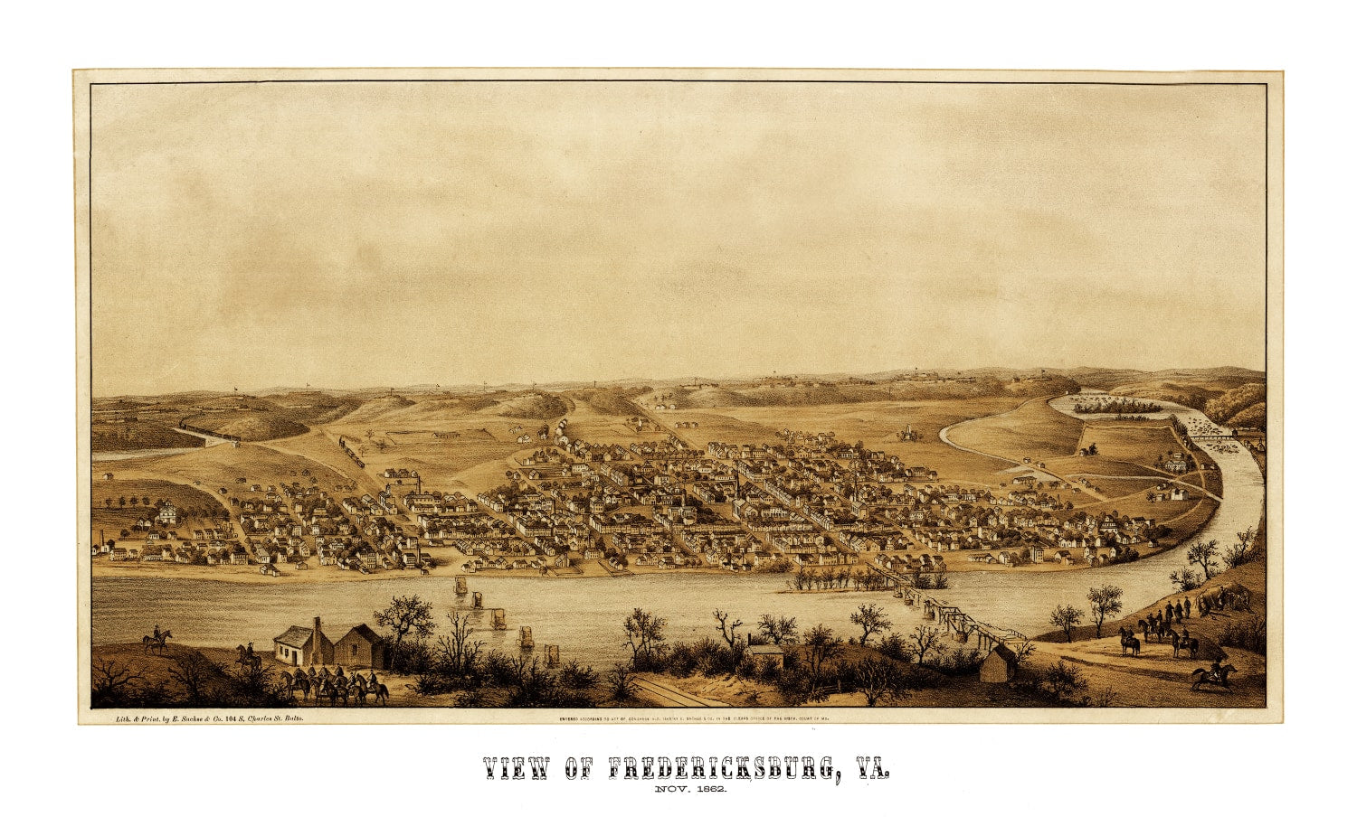 Vintage Map of Fredericksburg, Virginia 1862
