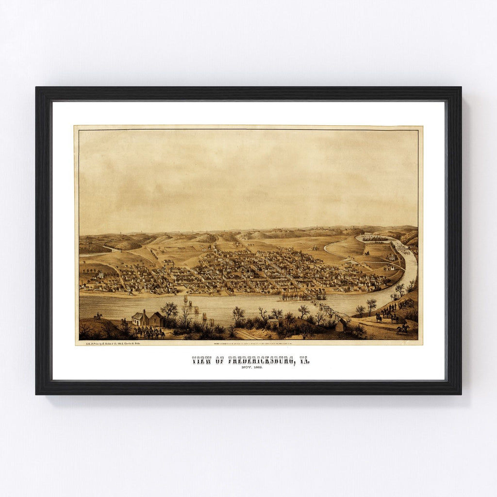 Vintage Map of Fredericksburg, Virginia 1862