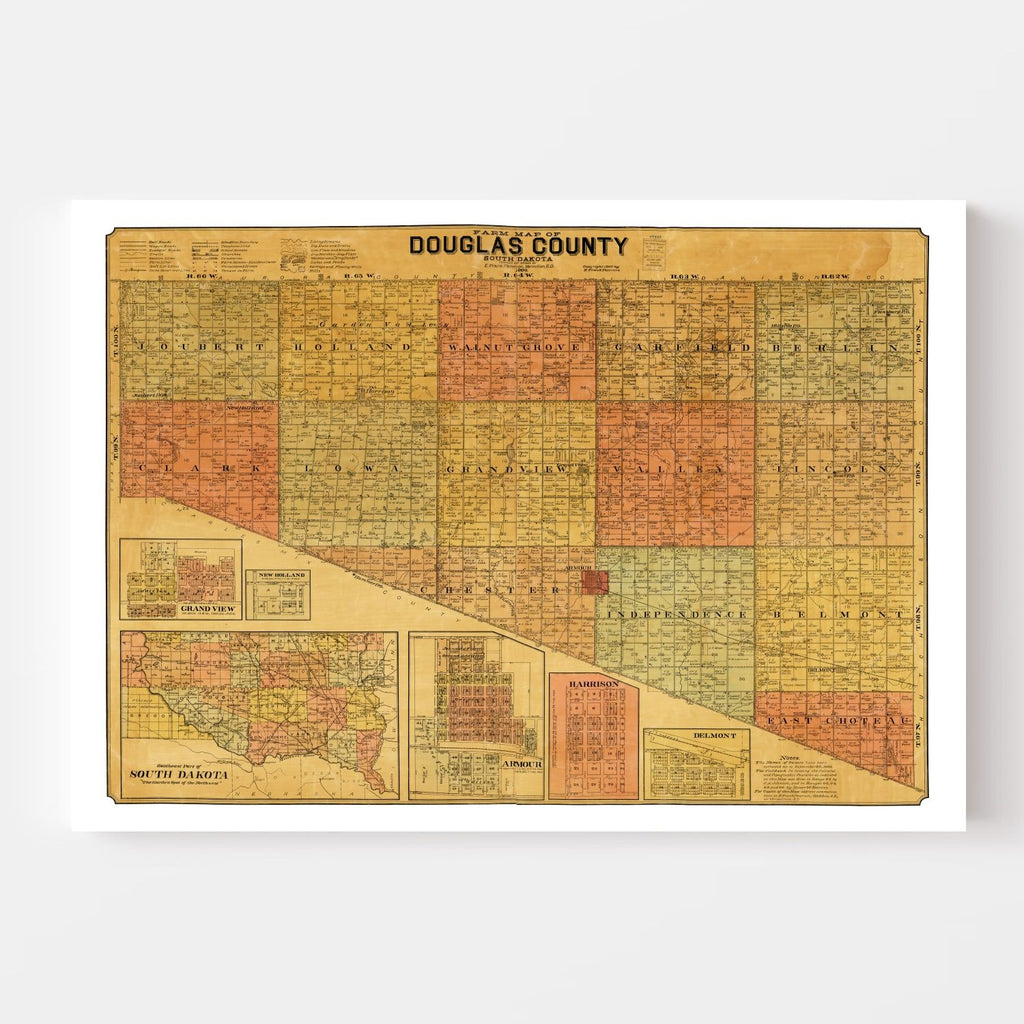 Vintage Map of Douglas County, South Dakota 1900