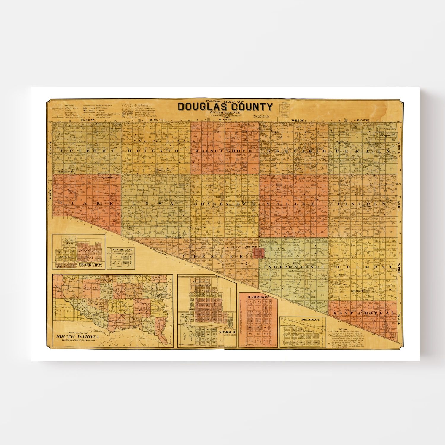 Vintage Map of Douglas County, South Dakota 1900