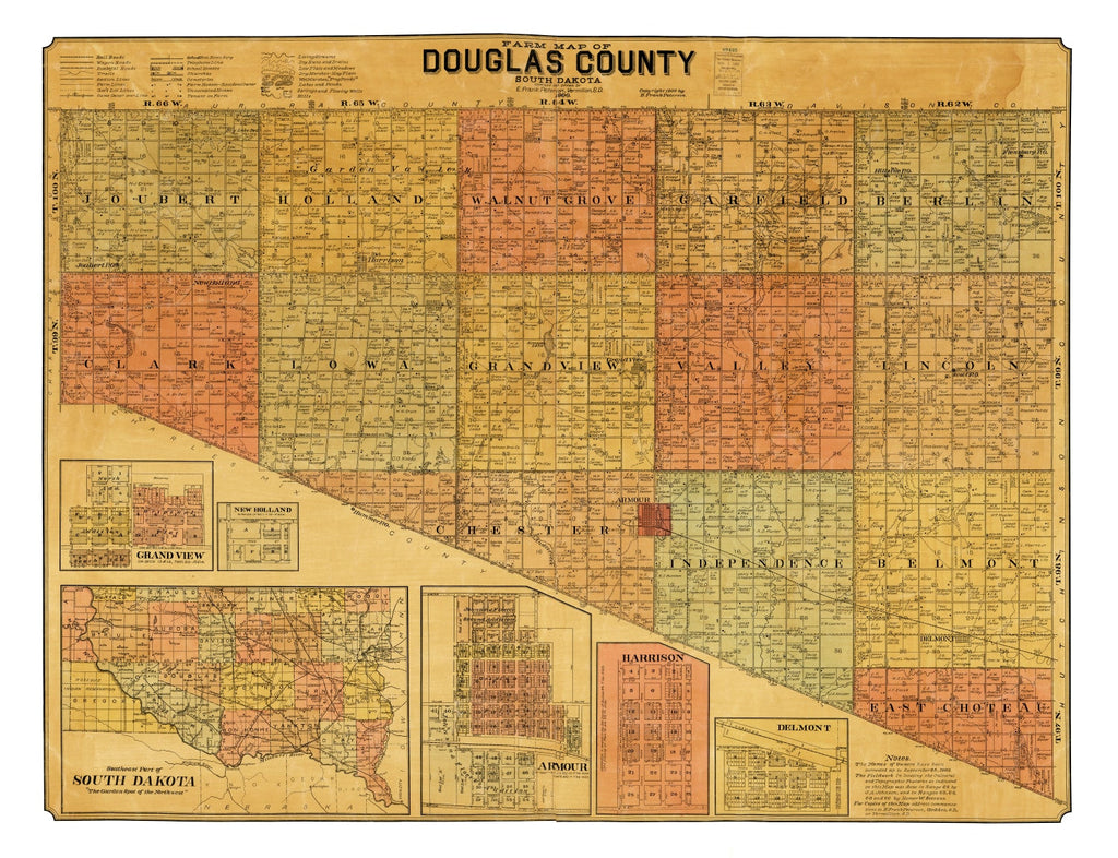 Vintage Map of Douglas County, South Dakota 1900