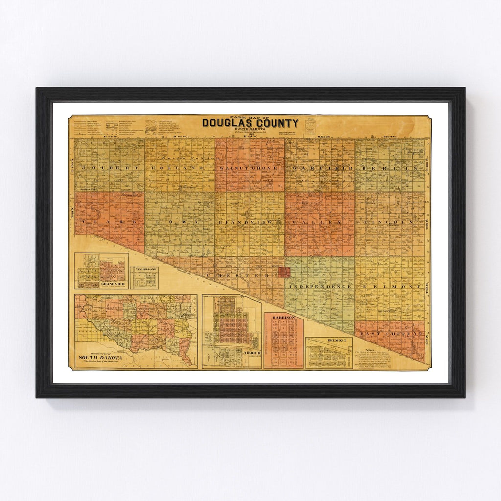 Vintage Map of Douglas County, South Dakota 1900