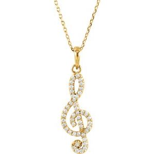 14K Yellow Gold 1/5 CTW Natural Diamond Petite Treble Clef 16" Necklace