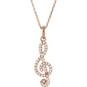 14K Rose Gold 1/5 CTW Natural Diamond Petite Treble Clef 16" Necklace
