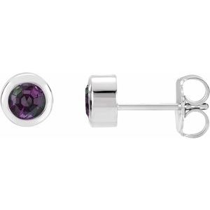 14K White Gold Lab-Grown Alexandrite Bezel-Set Earrings