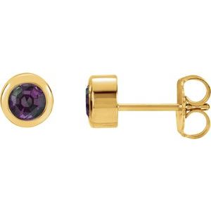14K Yellow Gold Lab-Grown Alexandrite Bezel-Set Earrings