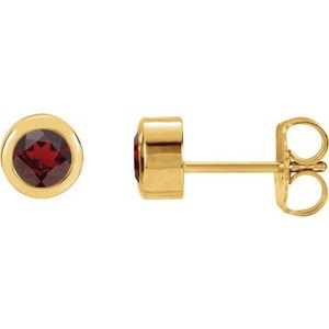 14K Yellow Gold Natural Mozambique Garnet Bezel-Set Earrings