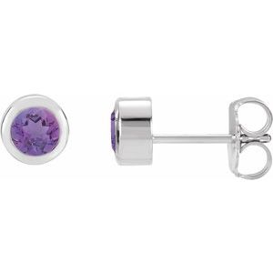 Rhodium-Plated Sterling Silver Natural Amethyst Bezel-Set Earrings