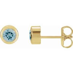 14K Yellow Gold Natural Blue Zircon Bezel-Set Earrings
