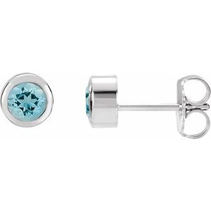14K White Gold Natural Aquamarine Bezel-Set Earrings