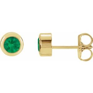 14K Yellow Gold Lab-Grown Emerald Bezel-Set Earrings