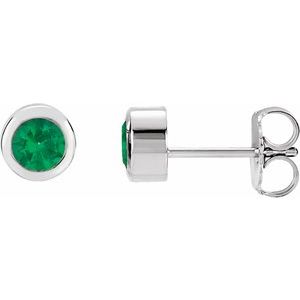 14K White Gold Lab-Grown Emerald Bezel-Set Earrings