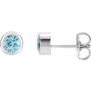 Rhodium-Plated Sterling Silver Imitation Blue Zircon Bezel-Set Earrings