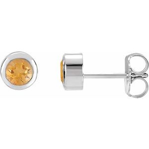 Platinum Natural Citrine Bezel-Set Earrings