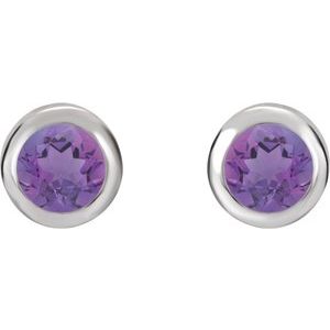 Rhodium-Plated Sterling Silver Natural Amethyst Bezel-Set Earrings – image 2