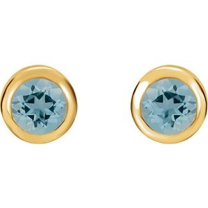 14K Yellow Gold Natural Blue Zircon Bezel-Set Earrings – image 2