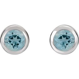 14K White Gold Natural Aquamarine Bezel-Set Earrings – image 2