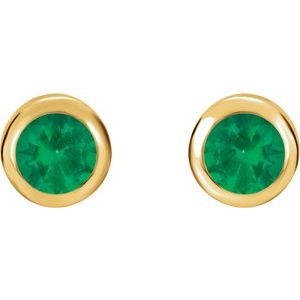 14K Yellow Gold Natural Emerald Bezel-Set Earrings – image 2