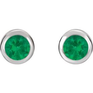 14K White Gold Lab-Grown Emerald Bezel-Set Earrings – image 2