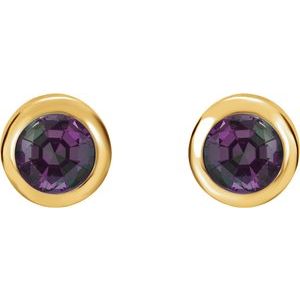 14K Yellow Gold Lab-Grown Alexandrite Bezel-Set Earrings – image 2
