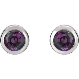 Rhodium-Plated Sterling Silver Imitation Alexandrite Bezel-Set Earrings – image 2