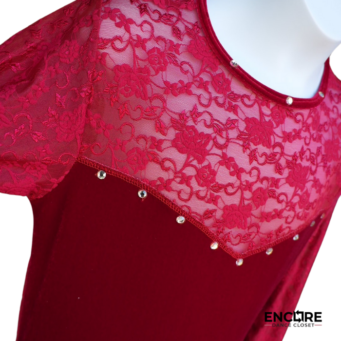 Red Velvet Dress with Lace and Glove Sleeves