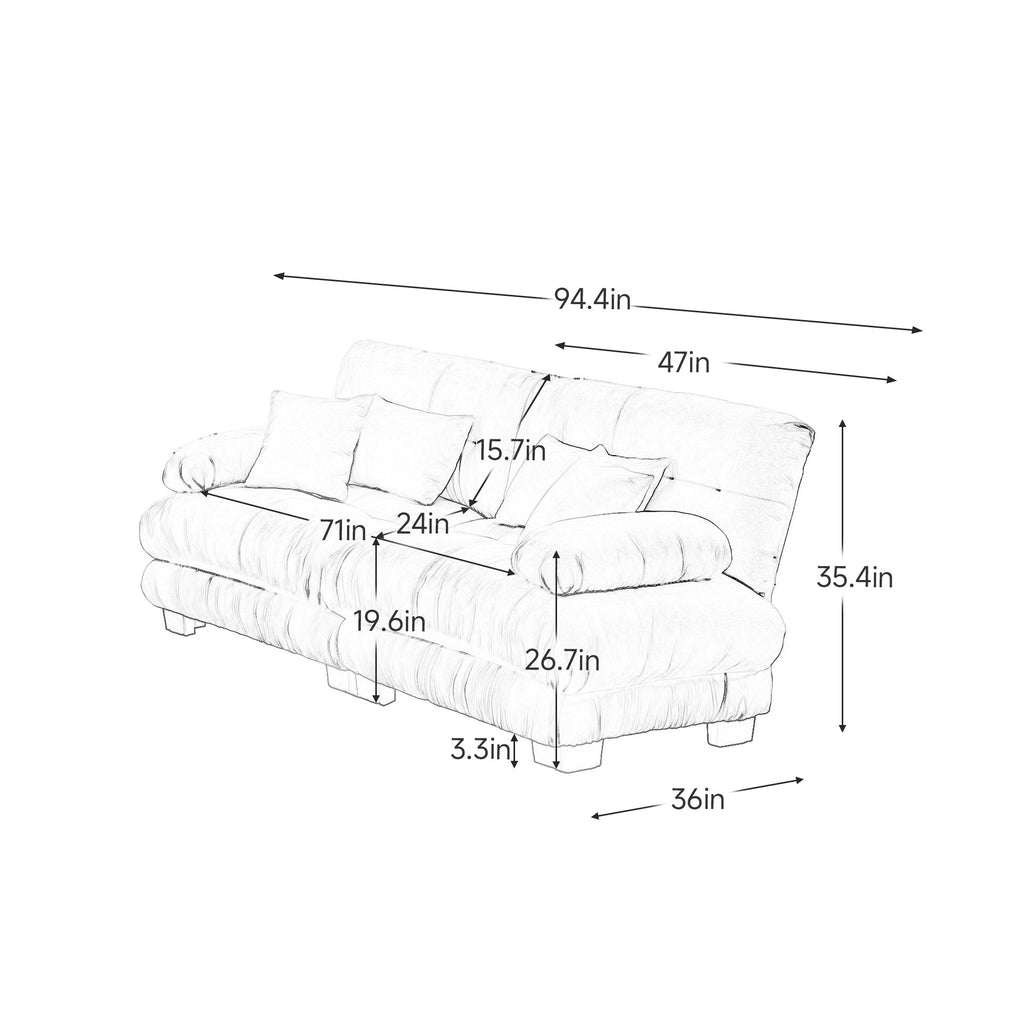 Cloud Couch 2 Seater Sofa for Living Room, Chenille 2 - Seat sofa with 2 Lumbar pillows and 2 throw pillows,Chenille White